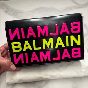 Balmain Black Clutch with Vibrant Pink and Neon Yellow